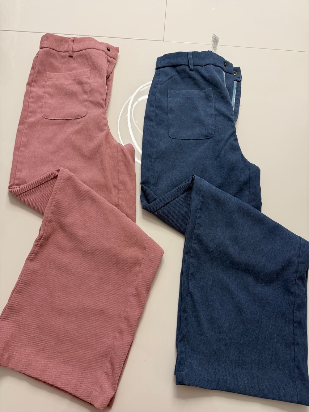 2 Woman Casual Corduroy Pants in Dusty Rose and blue